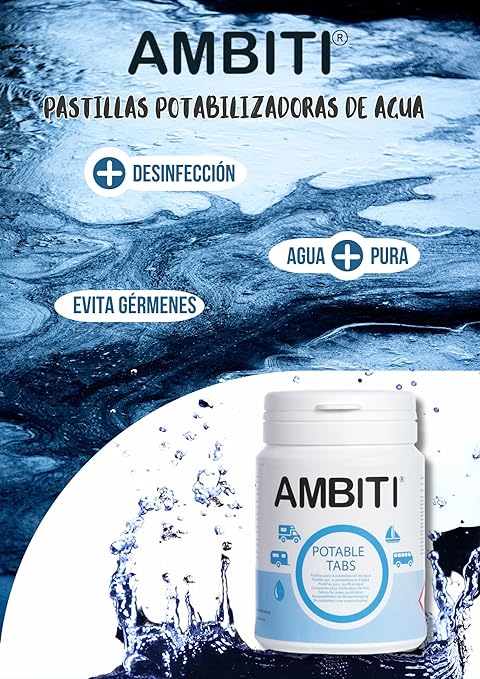 Ambiti- Potable Tabs | Pastillas Potabilizadoras de Agua | 50 Unidades | Elimina Bacterias | Desinfección